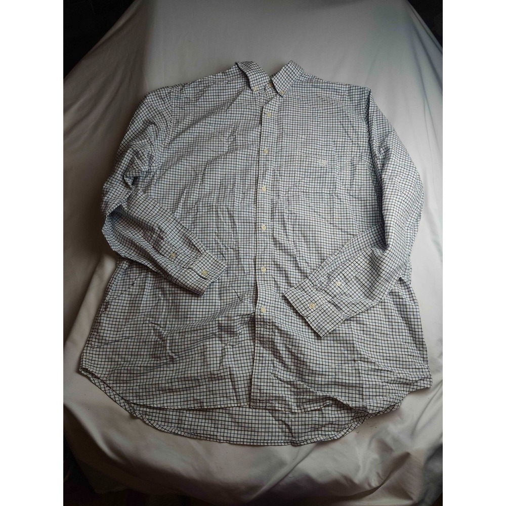 Chaps Button Down Shirt Mens 2XT Mini Check Light Academia Long Sleeve Cotton
